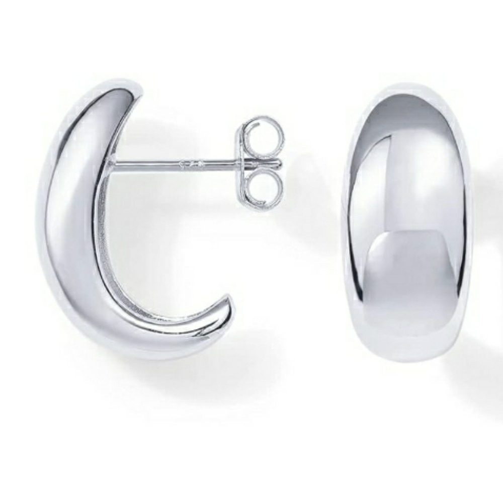 14K White Gold Plated 925 Sterling Silver Post Gold Dome Huggie Hoop Earrings - Picture 5 of 5